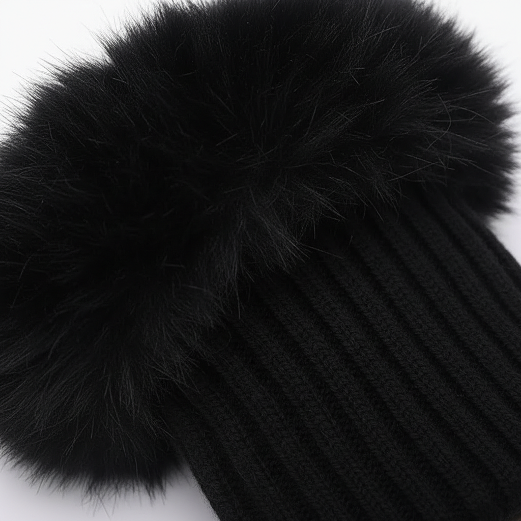 Women’s Faux Fur Fingerless Knitted Gloves | Warm Winter Hand Wrist Warmers | Soft, Stylish & Comfortable | Black